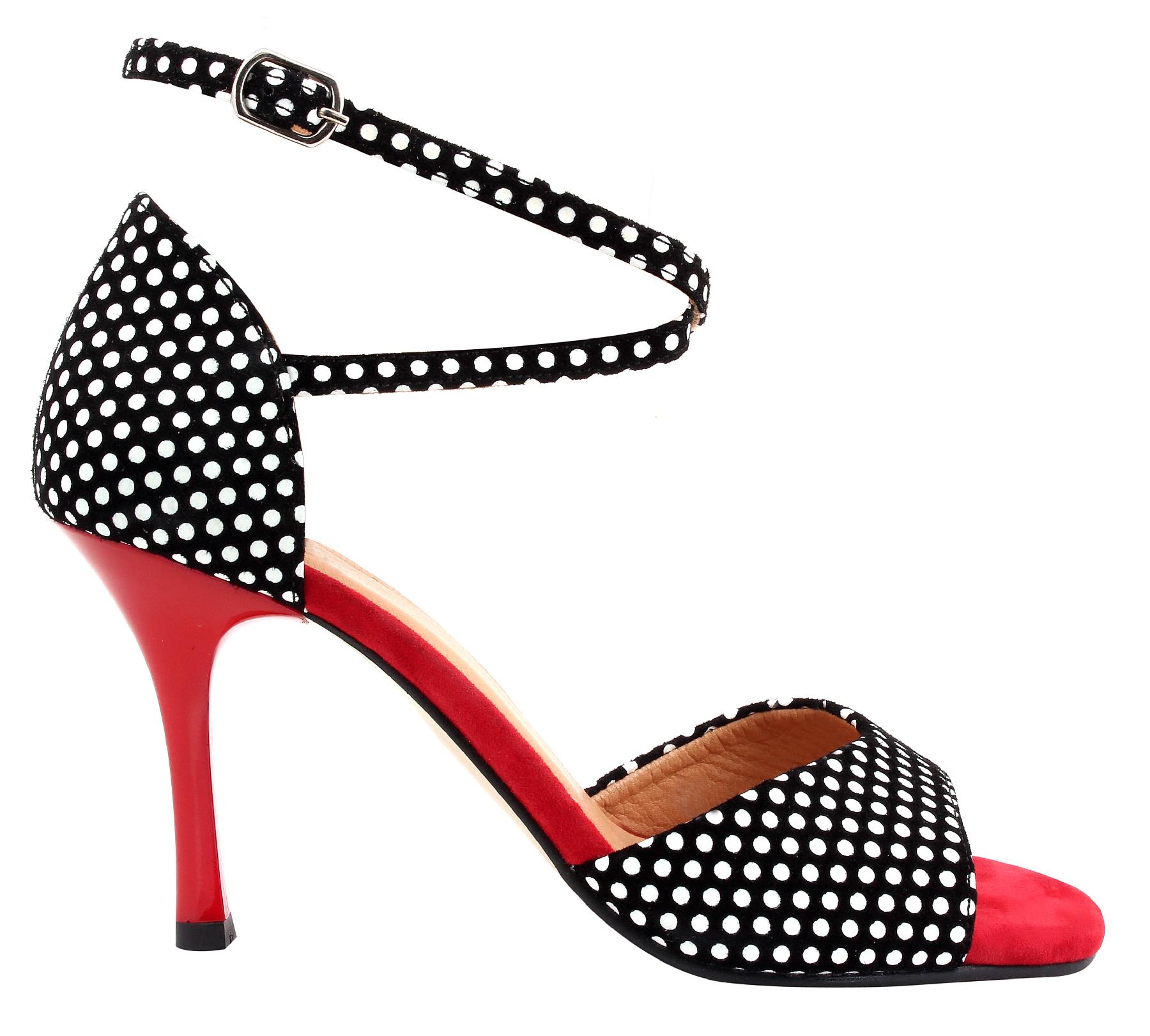 red women's shoes high heels with white polka dots
