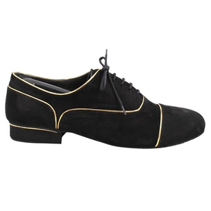 Men Tango Shoes- Black Suede & Gold