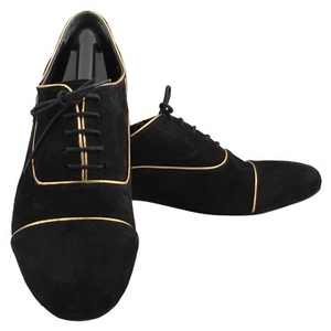 Men Tango Shoes- Black Suede & Gold