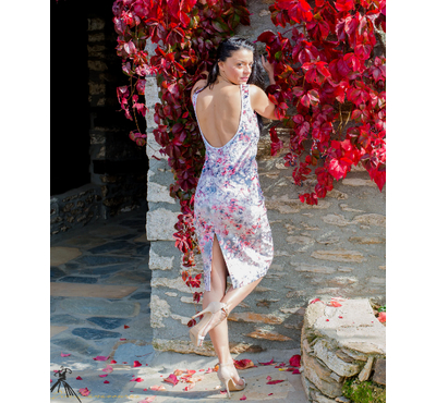 Pink - Grey Floral velvet tango dress, Argentine tango dress, Elegant velvet tango dress, Evening dress, Milonga dress, Unique handmade model, Tango clothes, Julietta a mano
