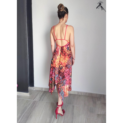 Animal Print tango dress, Cocktail Dress, Evening Dress, Asymmetrical Tropical Dress, Elegant Dress, Open back dress, Handmade dress ,Julietta a mano