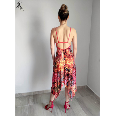 Animal Print tango dress, Cocktail Dress, Evening Dress, Asymmetrical Tropical Dress, Elegant Dress, Open back dress, Handmade dress ,Julietta a mano