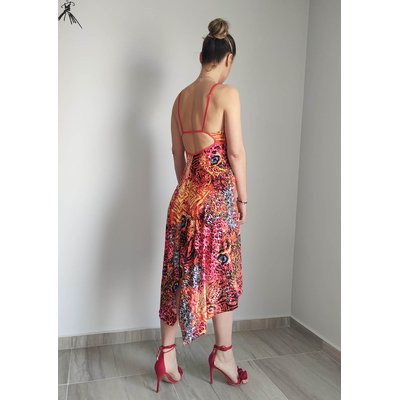 Animal Print tango dress, Cocktail Dress, Evening Dress, Asymmetrical Tropical Dress, Elegant Dress, Open back dress, Handmade dress ,Julietta a mano