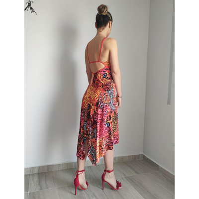Animal Print tango dress, Cocktail Dress, Evening Dress, Asymmetrical Tropical Dress, Elegant Dress, Open back dress, Handmade dress ,Julietta a mano
