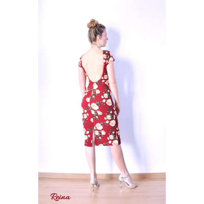 Red floral tango dress low back