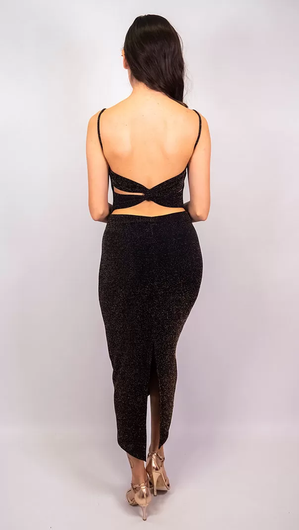 Tango Dress - Penia- Black / Gold Shiny Twist Back
