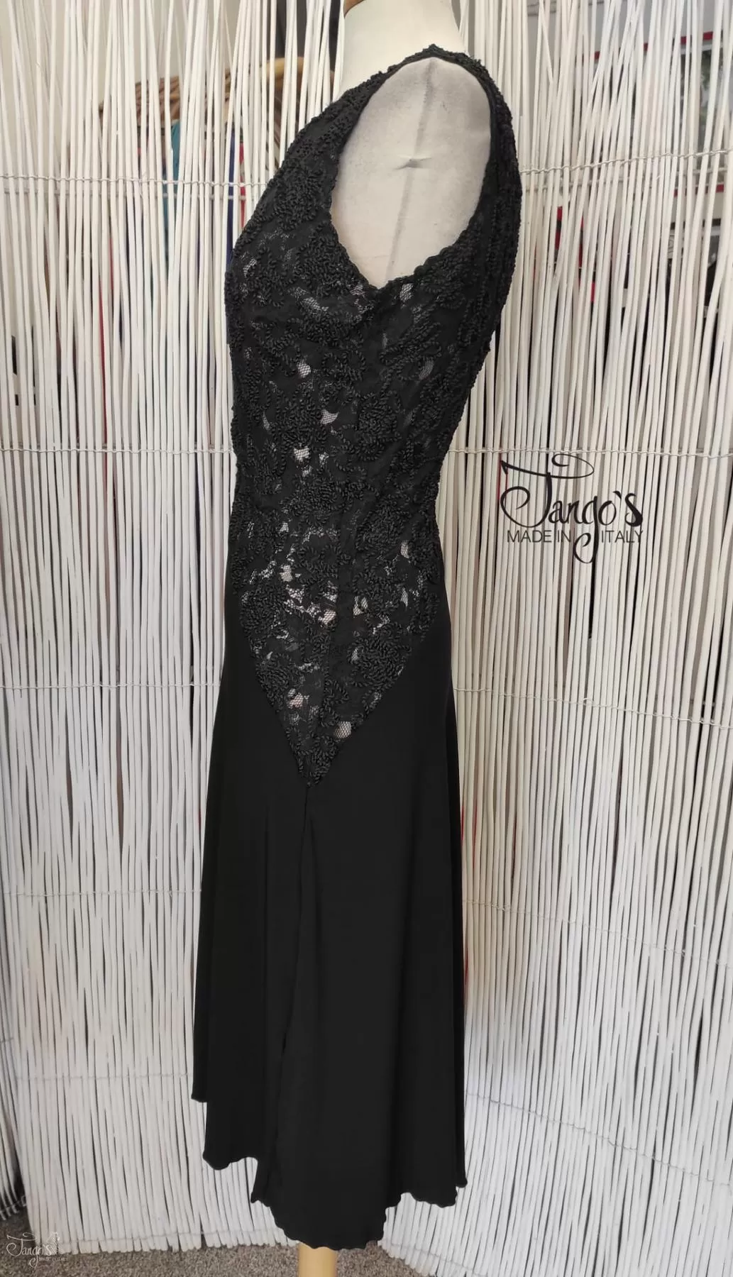 black tango dress Unusual with a High collar. Black Dress with High Slit. Beautiful cutout Ball gown. Ball gown with velvet belt Its reversible 237 Tango Dress - Folkwear