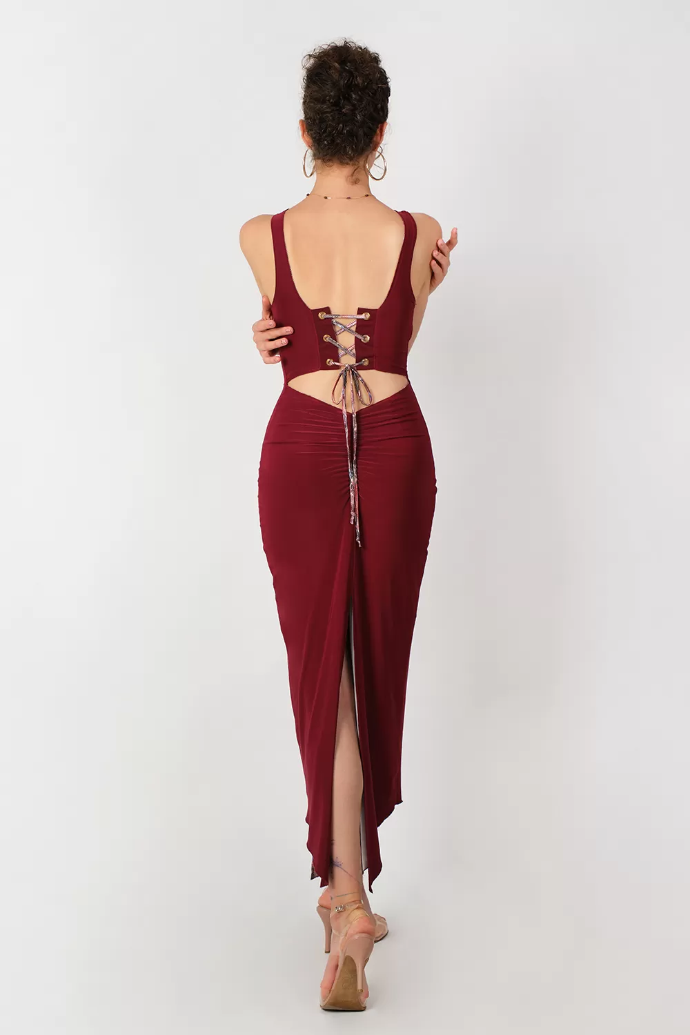 Ra- Red Peacock - Burgundy Reversible Tango Dress
